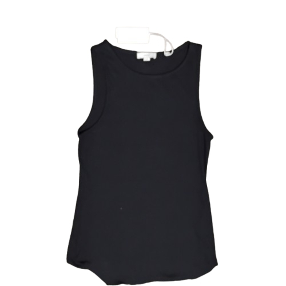 NWT VINCE Stretch Rib Tank Top Black L /Scoop Neck Minimalist Knit